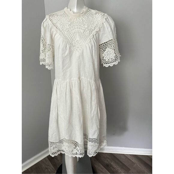 ULLA JOHNSON  Lace-Embellished Short-Sleeve Dress - Picture 4 of 12